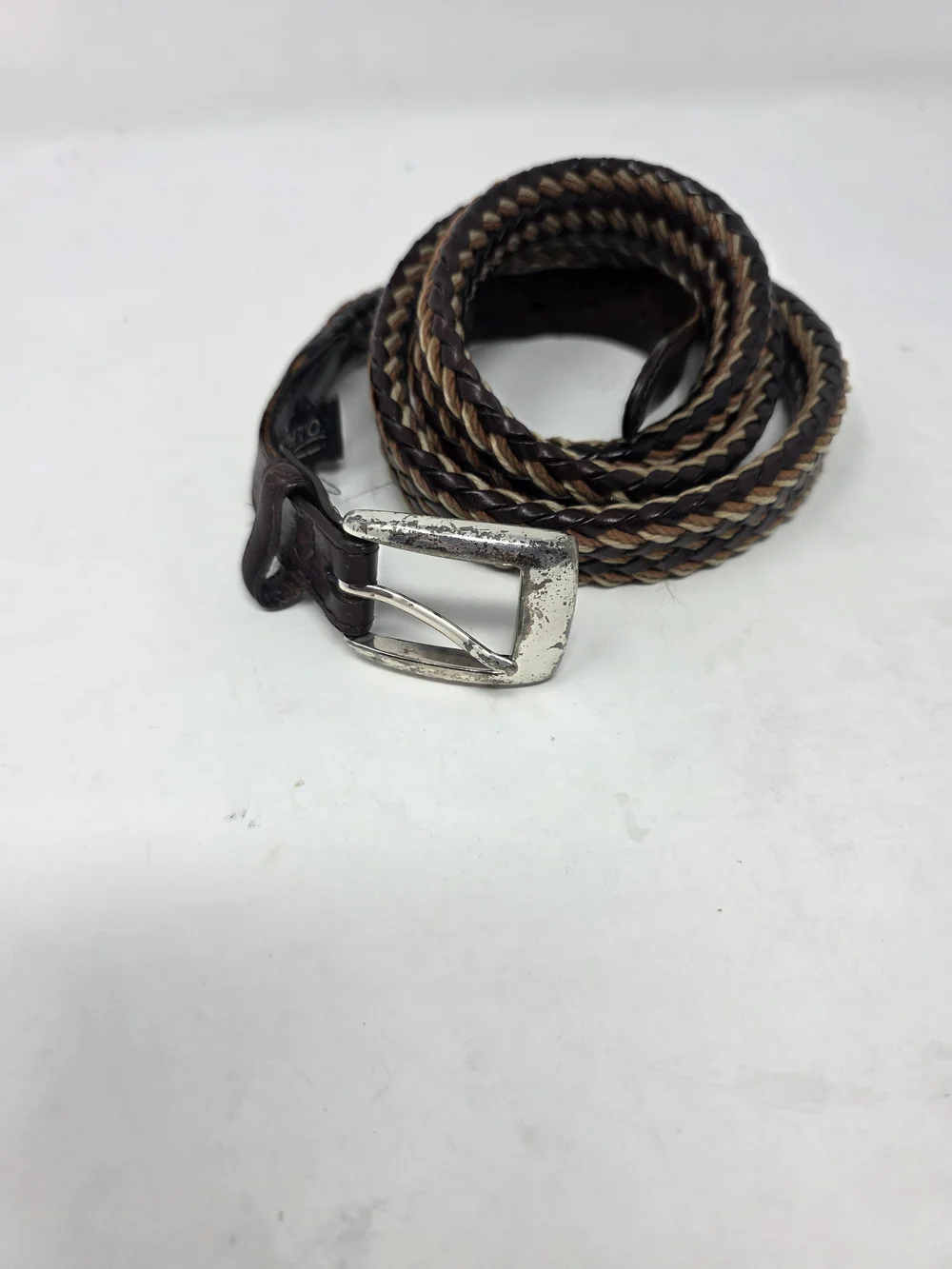 Brighton Braided Leather Belt Size 46 Brown Tan Woven Western Boho Unisex